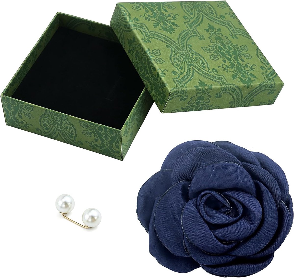 Bloemenbroche voor kleding, bloemenbroche voor kleding, ceremonie, satijn, blauw, groot, 10 cm, met 1 riemgesp, 1 geschenkdoos, voor bruiloften, jubilea, ceremonies