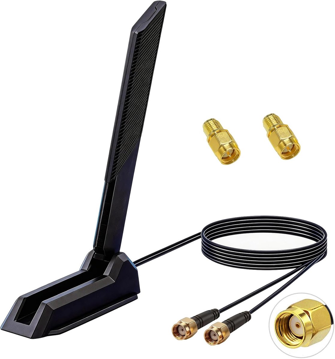 WiFi 6E Tri-bandantenne (2,4 GHz/5,8 GHz/6 GHz) – RP-SMA-aansluiting met magnetische voet, vervanging voor pc-desktop, gaming-wifi-moederborden, bluetooth-kaarten en draadloze routers