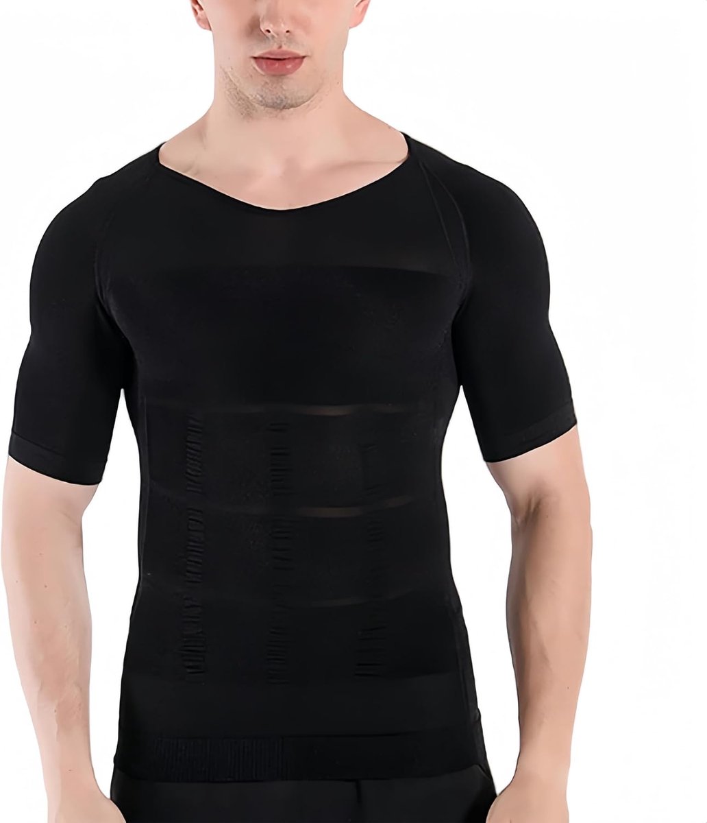 Compressieshirt voor heren, elastische bodyshaper-top met korte mouwen, naadloze effen trainingsonderhemden, spiervest, casual compressie-basislagen voor mannen, buikcontrole, buikcontrole