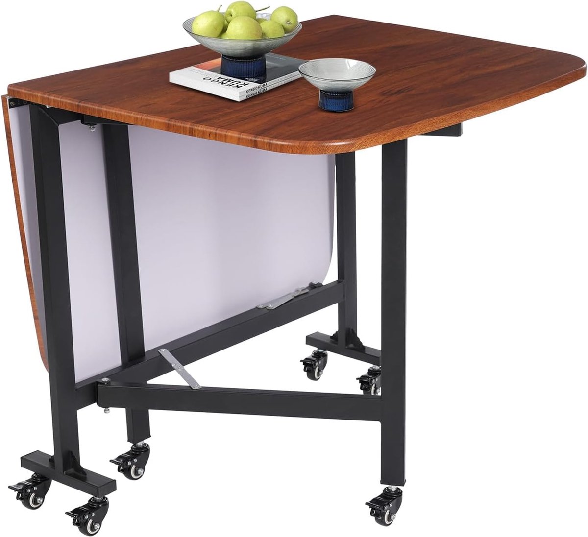 Eettafel, 120 x 80 x 75 cm, uittrekbaar met 6 wielen, draagvermogen 100 kg, opvouwbare eettafel voor 4-6 personen, voor parken, woonkamer, restaurants (bruin)