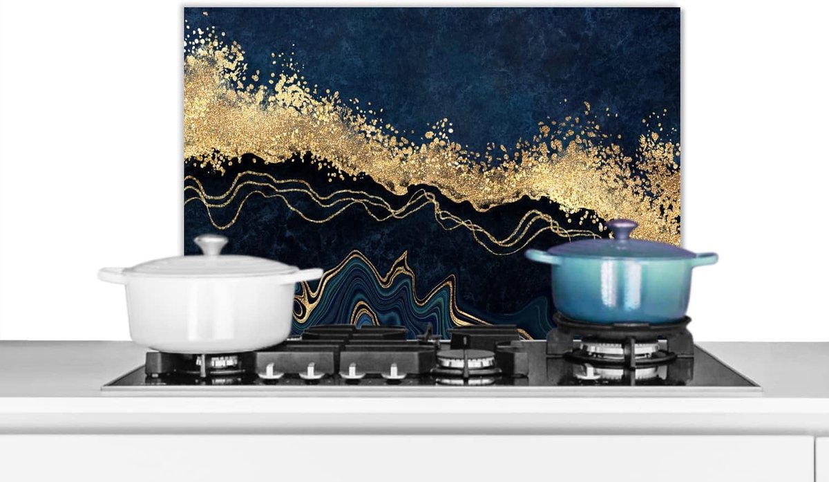 Spatscherm Keuken - 70x50 cm - Marmer - Textuur - Goud - Illustratie