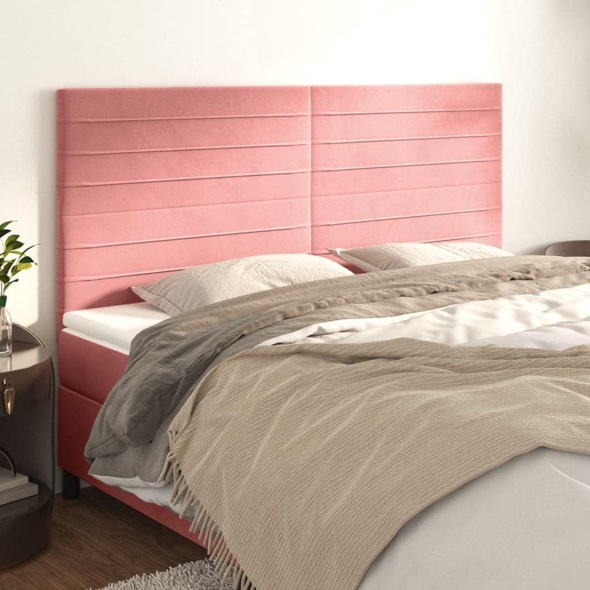 Hoofdborden, 4 stuks, roze, 100 x 5 x 78/88 cm, fluweel, voor de slaapkamer, hotel, hoofdeinde, werkkamer, voor slaapkamer, tweede slaapkamer, hotel