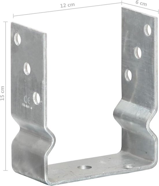 Set van 12, U-vorm, 12 x 6 x 15 cm, van verzinkt staal, voor houten hek, montage, grondanker, paalschoenen, bodemhuls — afbeelding 5