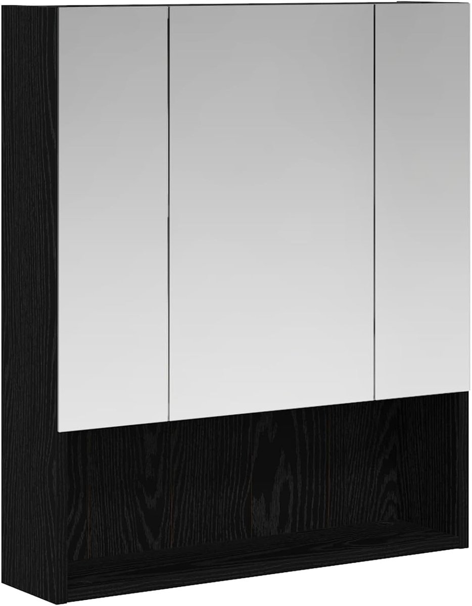Badkamer spiegelkast zwart eiken look 60 x 14,5 x 70 cm, hangende badkamerkast opbergkast voor badkamer 889184