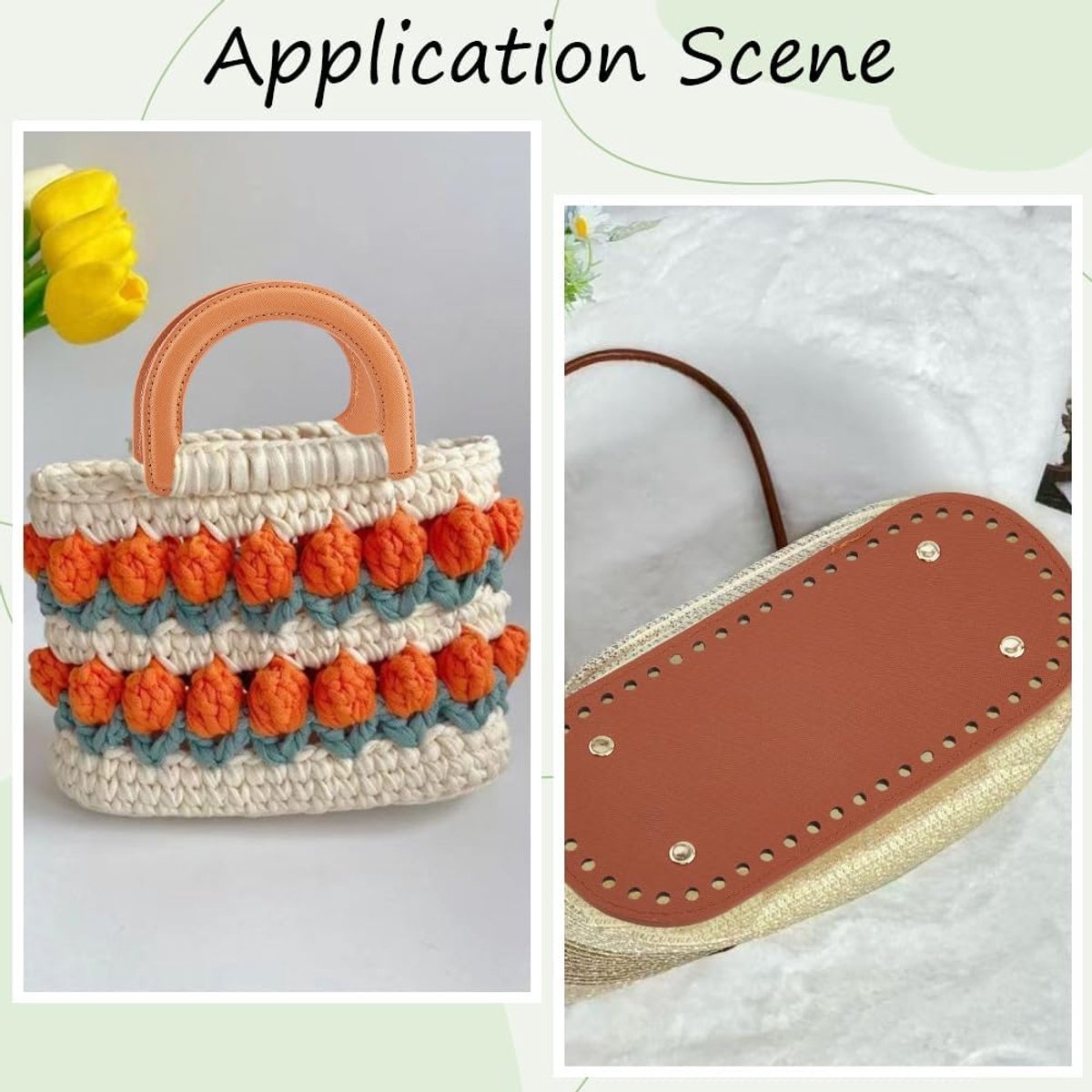 22 x 10 cm PU-lederen portemonnee bodem gehaakte tas maken kit set bruine tas basispad met 2 stuks D-vorm lederen portemonnee handgrepen schouders voor doe-het-zelf ambachtelijke geweven