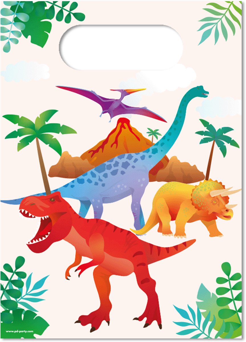 LUQ – Dino Kinderfeestje Uitdeelzakjes – 6 St – Jurassic Birthday Set – T-Rex Party Verjaardag Traktatie – Goodiebags
