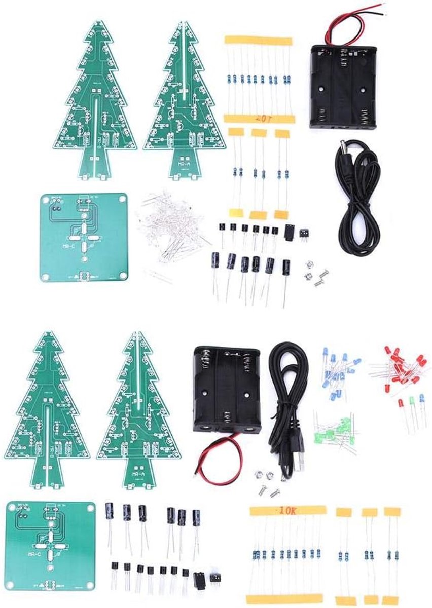 Arbre de Noël 3D DIY Kit d'Assemblage de Circuits Électroniques PCB Sapin de Noël Stéréo LED pour la Décoration de Vacances(3 Colors)