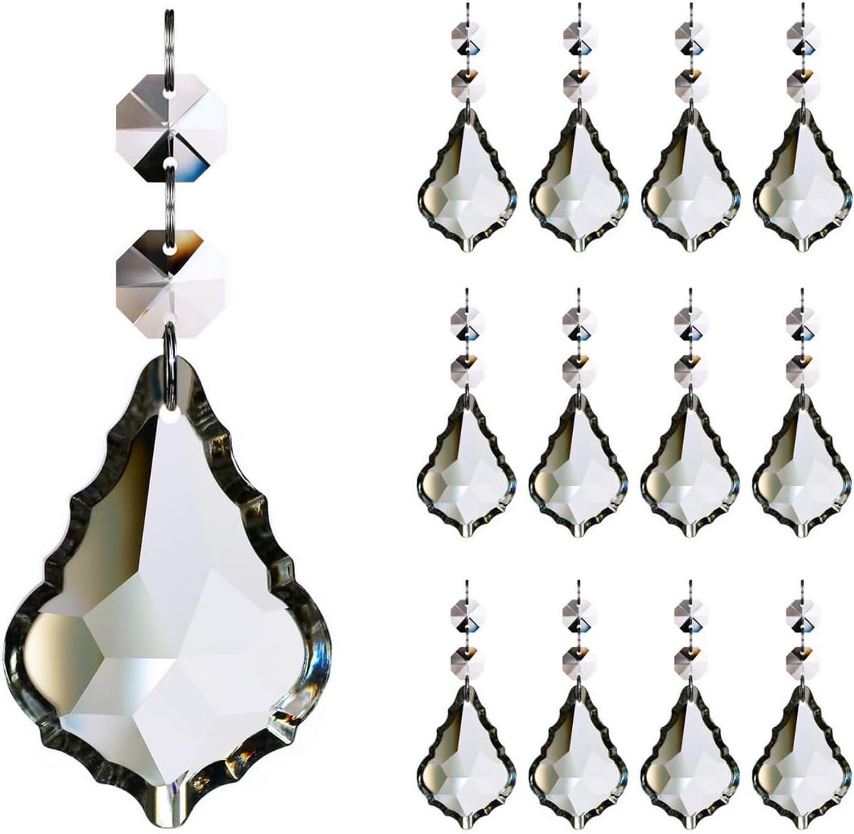 12 stuks kristallen kroonluchter esdoornblad prisma hanger onderdelen, 76mm hangende kristallen kralen voor kroonluchter bruiloft decoratie helder