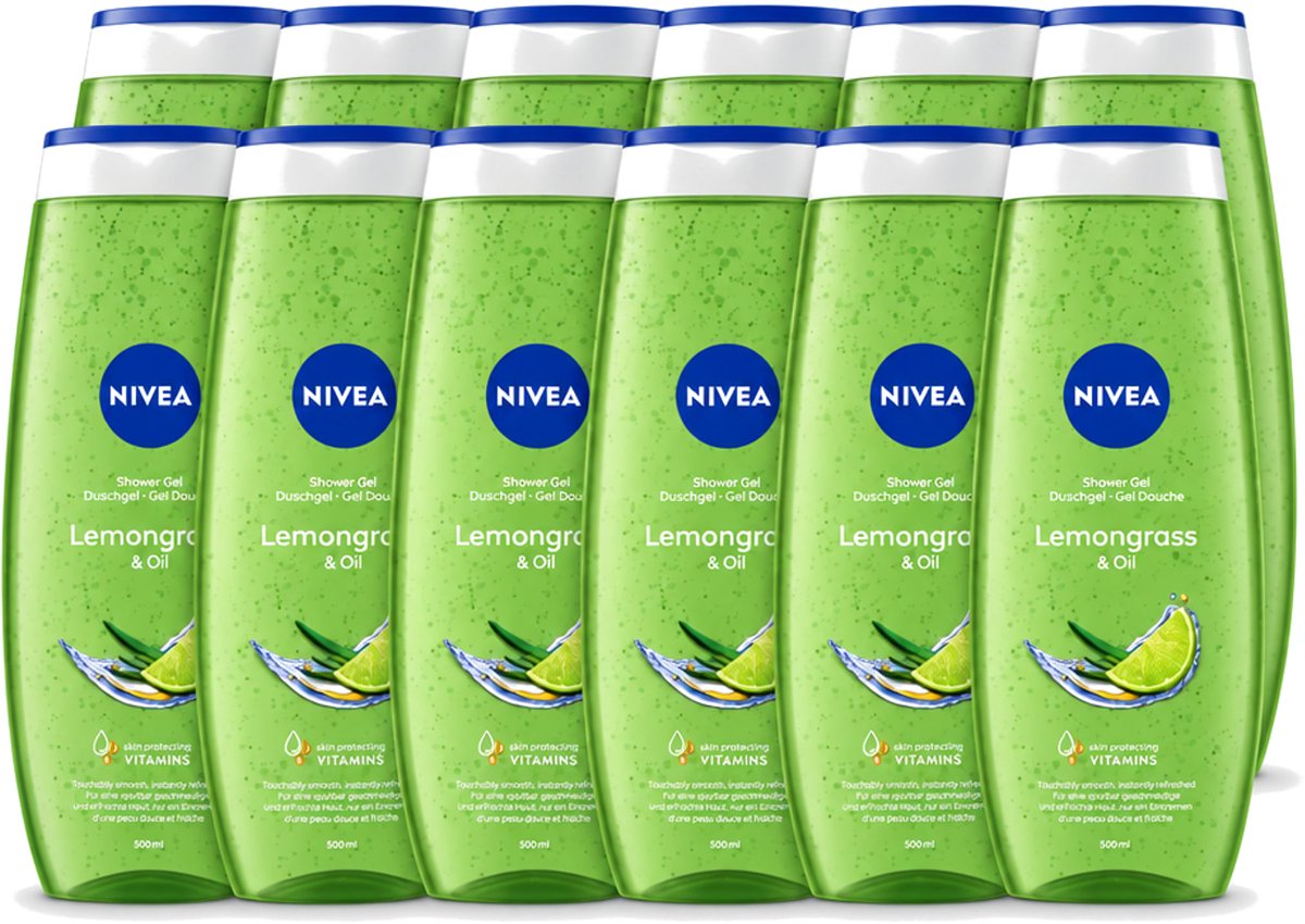 12 x NIVEA - Douchegel - Citroengras & Olieverzorging - Glad & Verfrissend Huidgevoel - 500 ml - Voordeelverpakking - 12 stuks