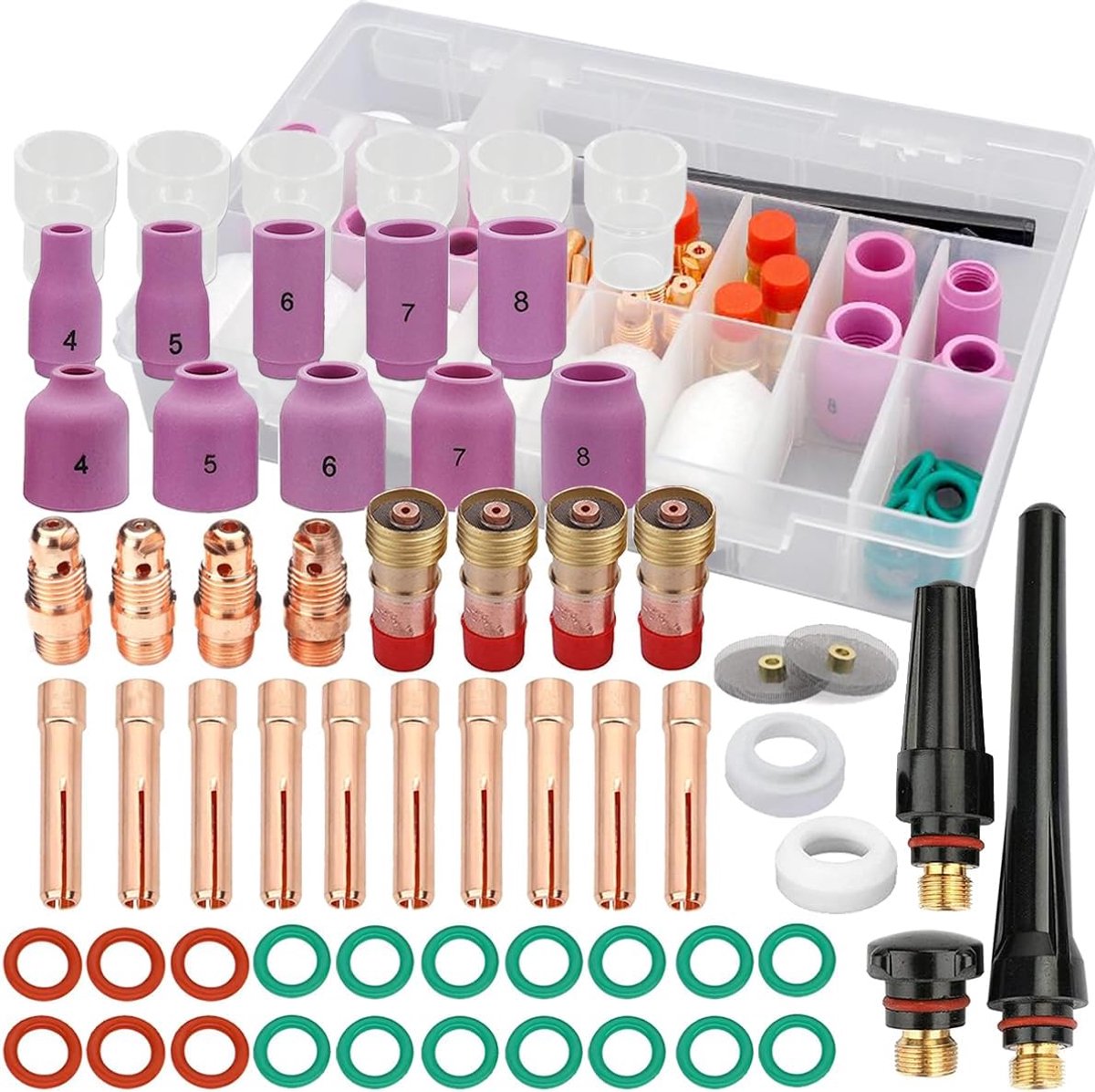 61 pcs for TIG Welding Torch Stubby Gas Lens #12 Glass Cup Kit for WP-17/18/26