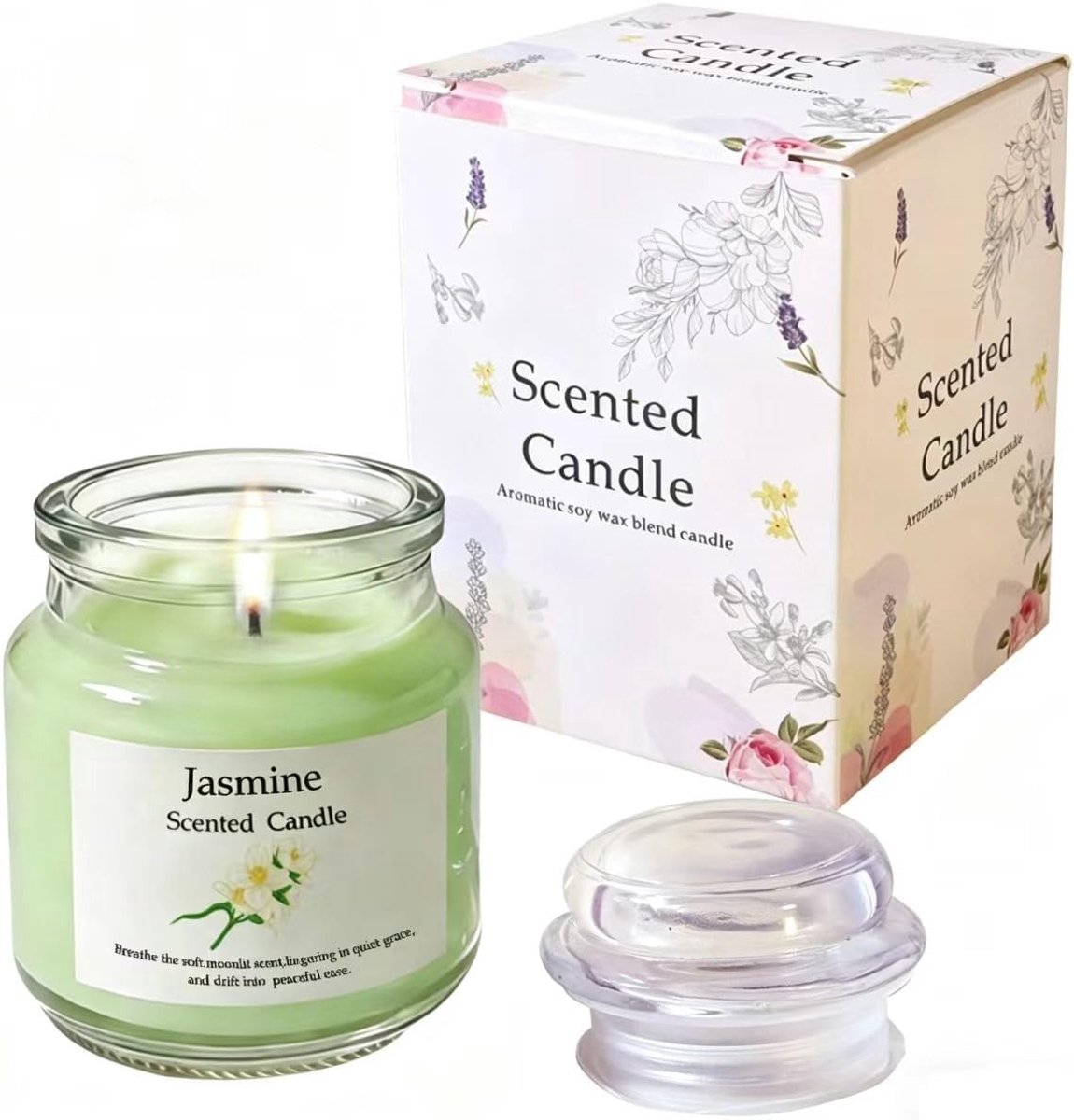 Geurkaars voor dames, aromakaars voor thuis, aromatherapiekaars, geschikt voor kamer en badkamer, 80 g, natuurlijke sojawas, jasmijn
