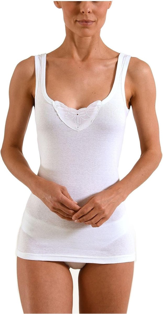 4-pack dames onderhemd met kant 100% katoen kookvast - okselhemd 59967