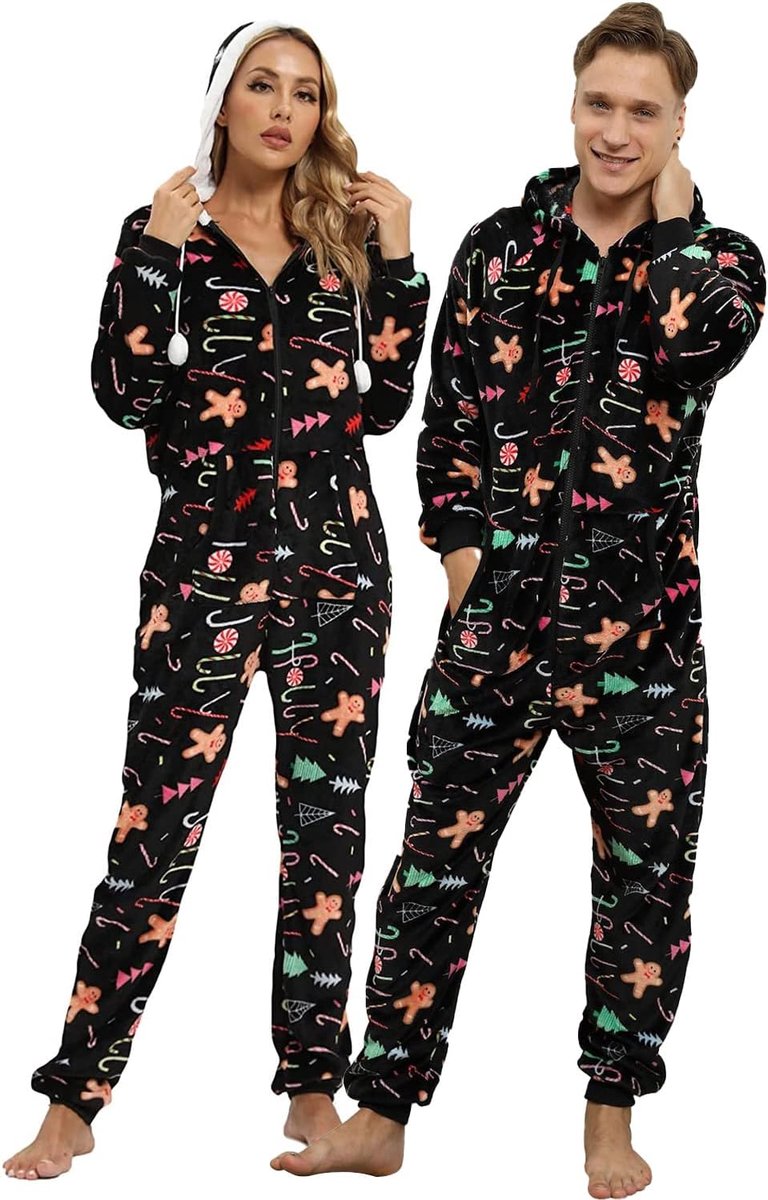 Pyjama Paar Bijpassende met Capuchon Onesie Flanel Fleece Warme Rits Herfst Winter Lente Volwassen Jumpsuit Nachtkleding met Zakken