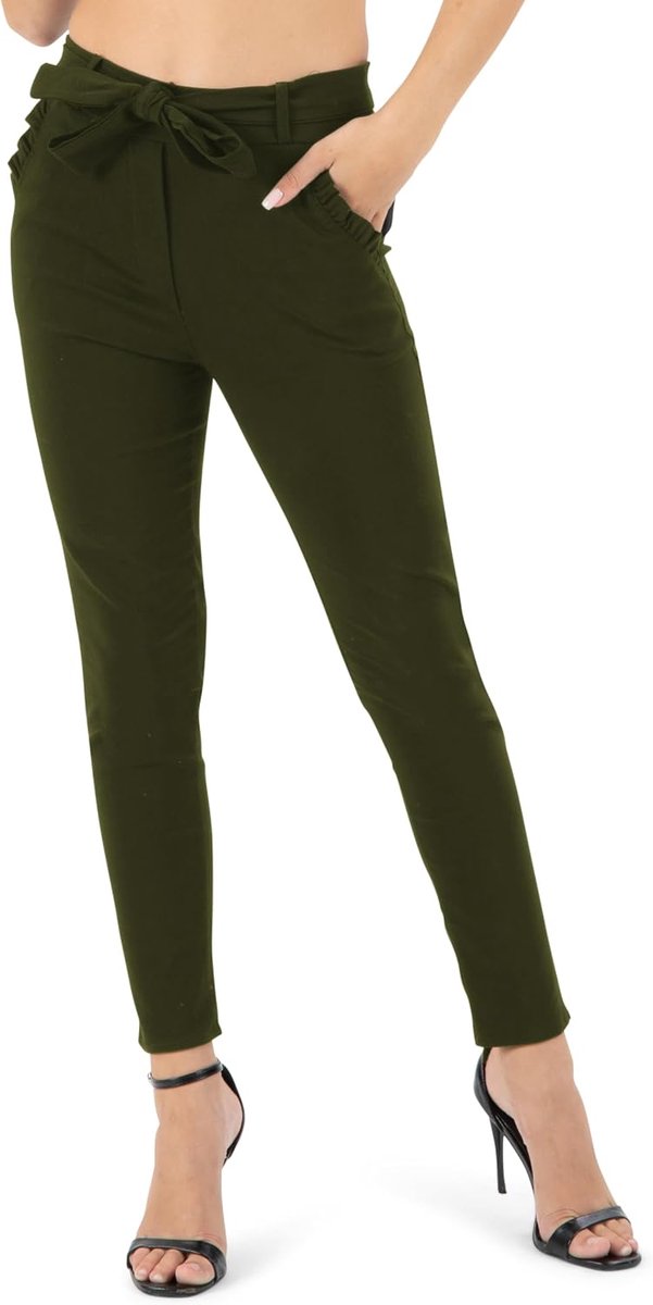 Dames Stretch Broek Elegant met Strik Hoge Taille Broek Dames Stoffen Broek Dames Elegante Zakelijke Broek Dames Lange Broek