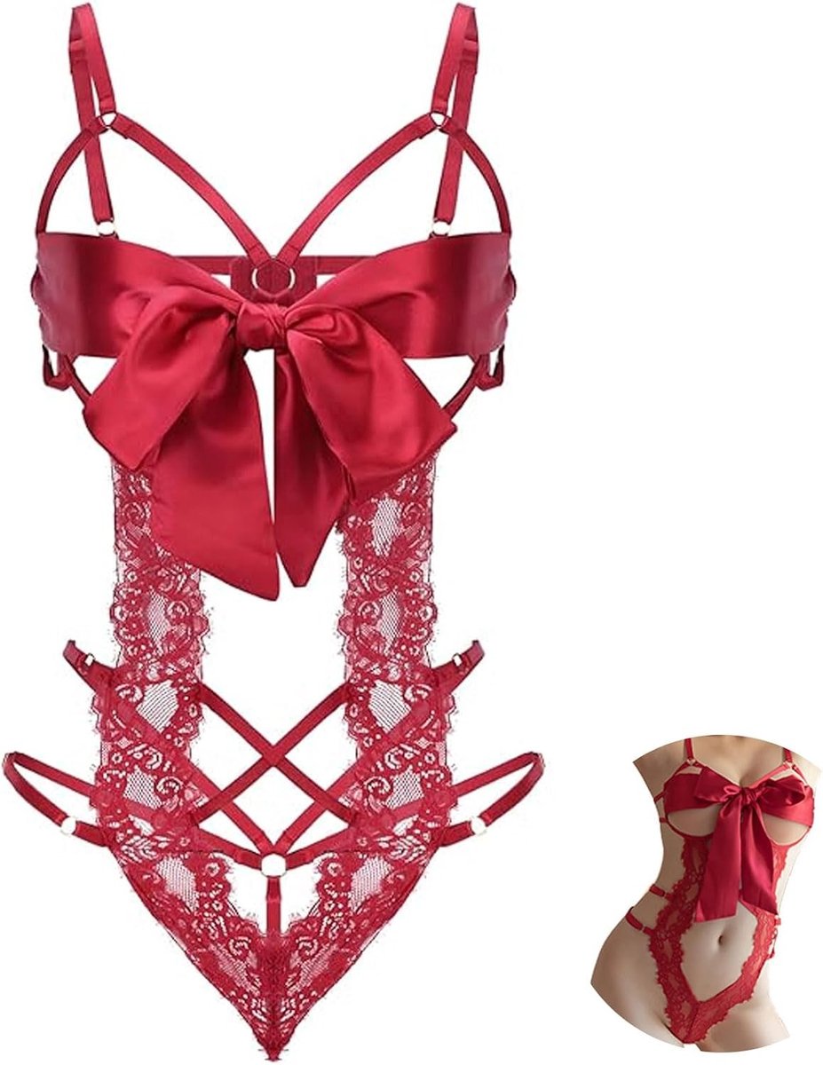 Sexy Lingerie voor Vrouwen - Kanten Bodysuit met Grote Strik en Verleidelijke Details voor een Onvergetelijke Nacht