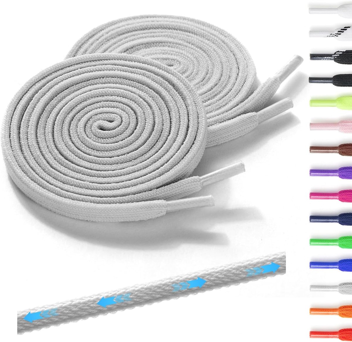 Schoenveters, plat - elastische schoenveters zonder strik voor kinderen en volwassenen, 7 mm breed, rubberen schoenveter