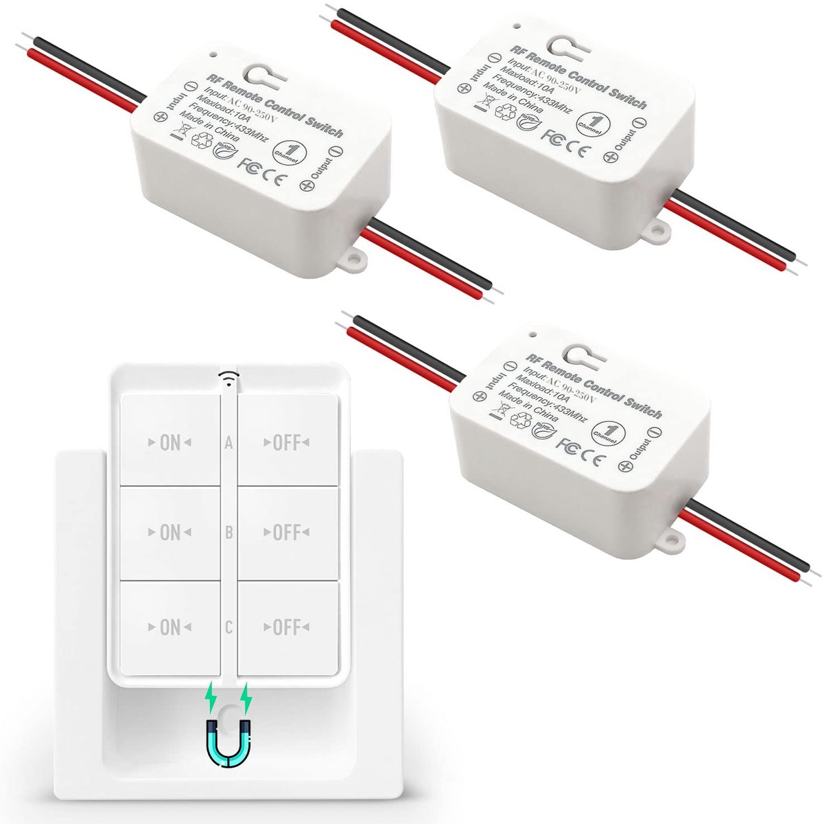 lichtset, afneembare draadloze radiozender, 433 MHz, draadloze schakelaar, 150 meter, controle-palet, 2200 watt, mobiele draadloze schakelaar