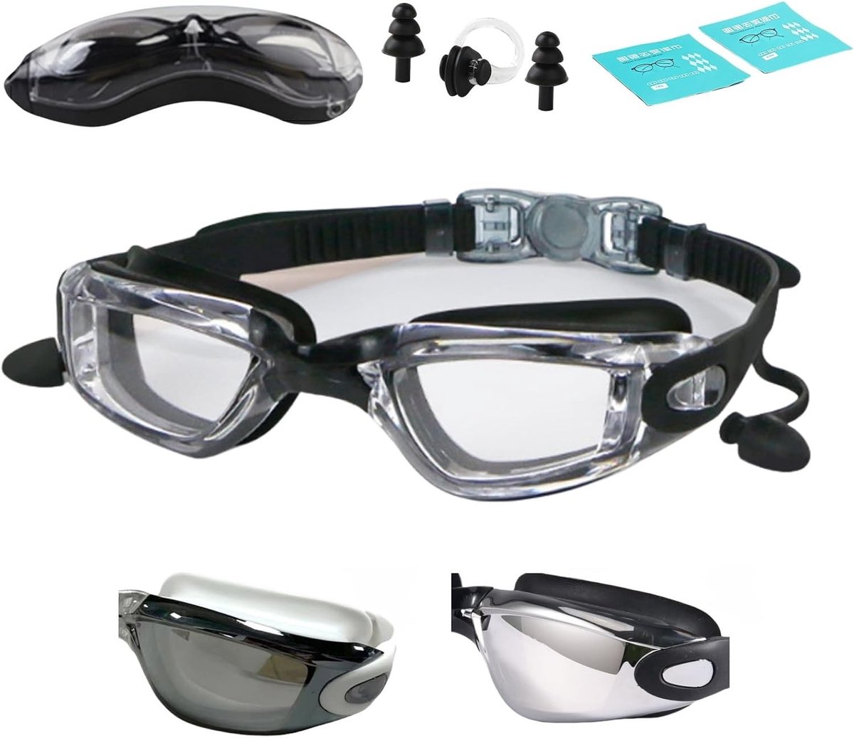 Zwemgoggles met Dioptrieën van -1.5 tot -8.0, Antifog en Verwisselbare Neusbrug voor Volwassenen