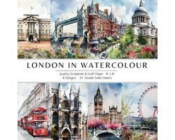 Paper Pad: London in Watercolour: 8 Designs, 24 Double-Sized Craft Paper Sheets: For Scrapbooking, Journaling, DIY Paper Crafts, Card Making & More