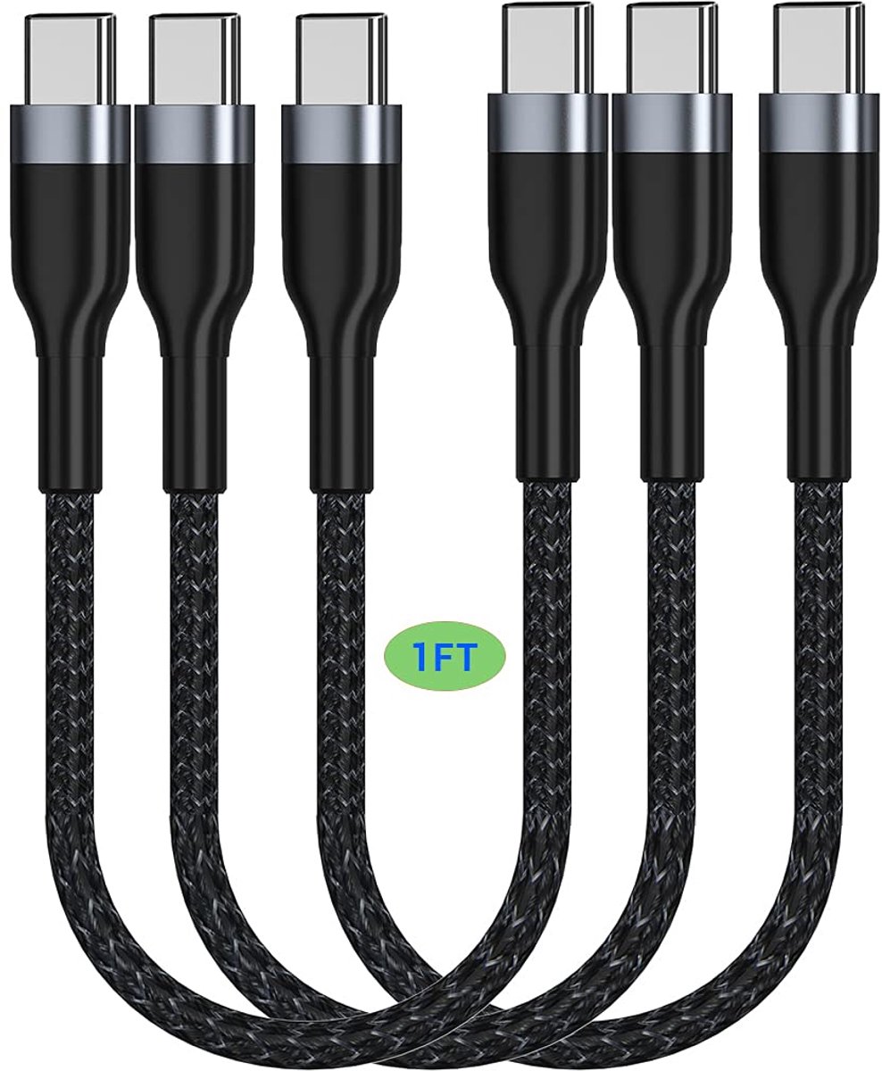 C naar USB C Kabel Kort 0,3 m 3 stuks, 30cm 65W Type C PD Snelle laadkabel Compatibel met Galaxy S25 S9, MacBook Air voor iPad Pro 2020