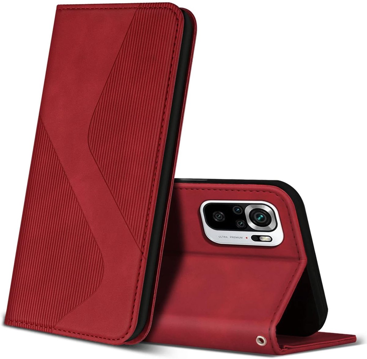 Hoesje voor Xiaomi Redmi Note 10 4G / Redmi Note 10S, PU Kunstleer Bookcase Telefoonhoesjes met [Kaartsleuven] [Stand], Flip Case Beschermhoesje voor Redmi Note 10 4G / Redmi Note 10S (Rood)