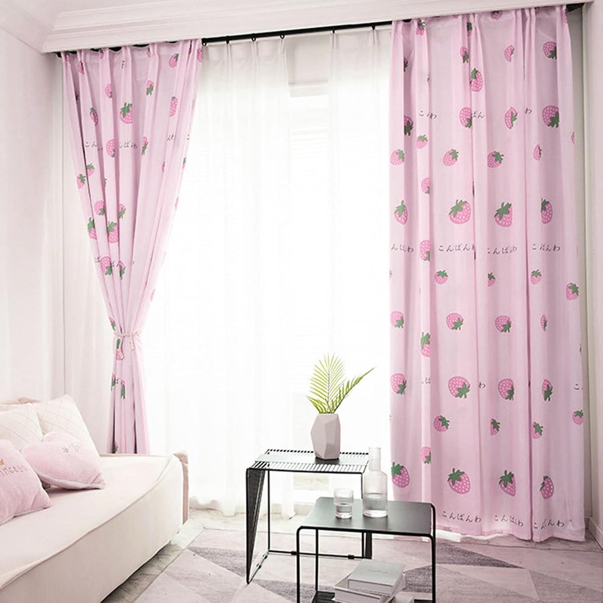 Aardbei Decor Gordijnen voor Vrouwen Meisjes Kinderen Kawaii Kamer Decor, Shading Gordijn,