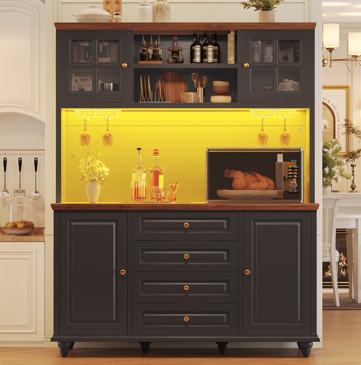 MODENUIT Keukenkast 140 x 40 x 179,5 cm - RGB-Ledverlichting En Verstelbare Planken - Keuken - MDF Zwart
