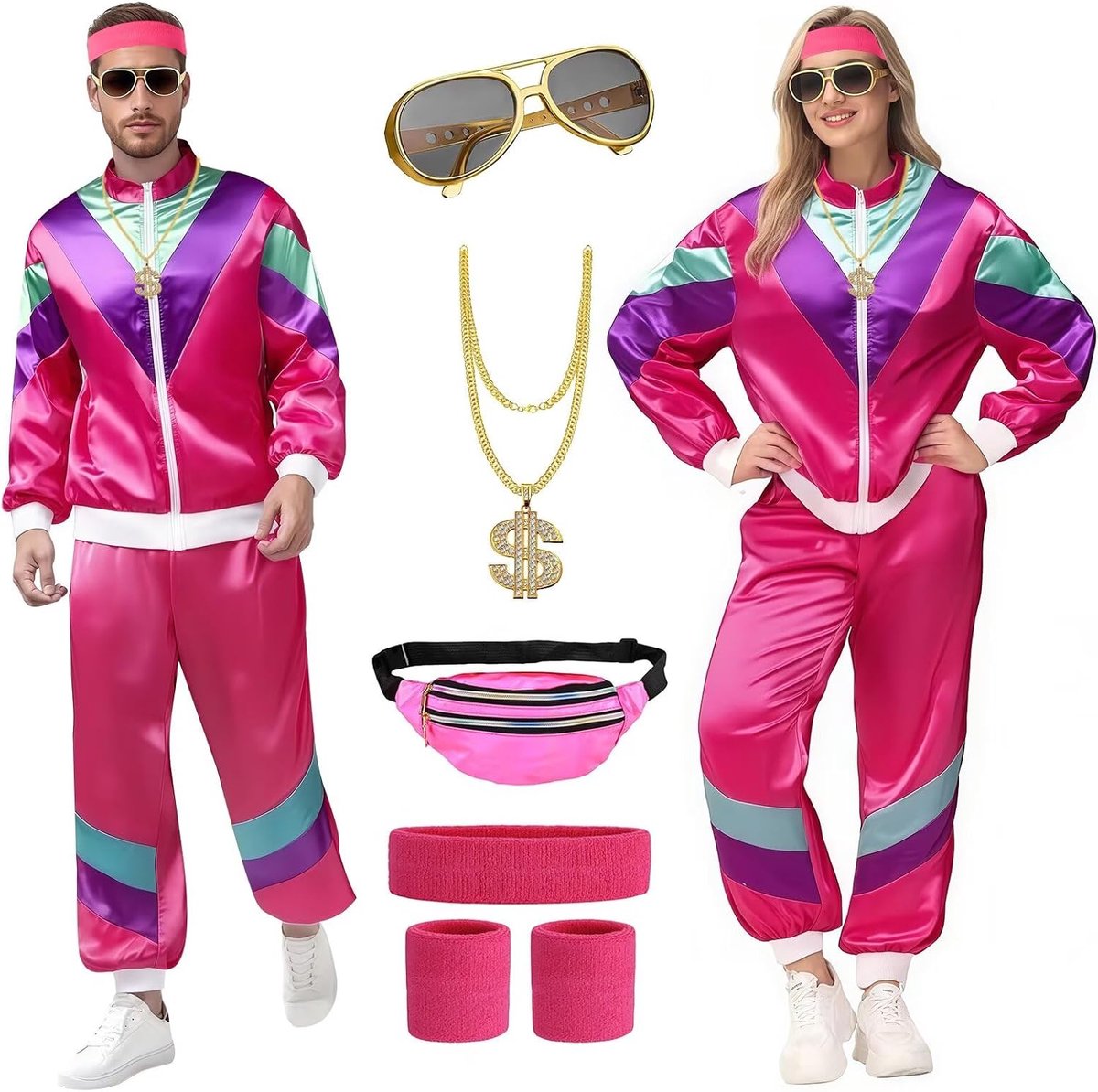 Kostuum jaren 80 dames heren trainingspak outfit jaren 80 90 heren accessoires jaren 80 kostuum disco carnaval heren voor Halloween avond kostuum