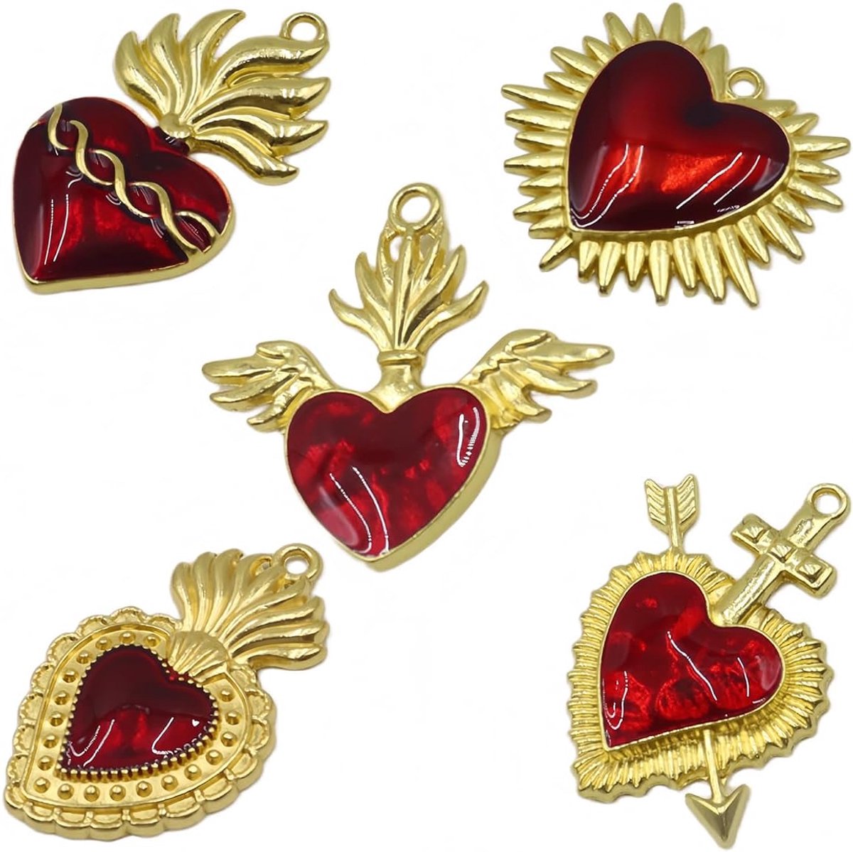 20 stuks rode hartjes, rode hartvormige hangers, voor halsketting, armband, oorbellen, sleutelhanger, design