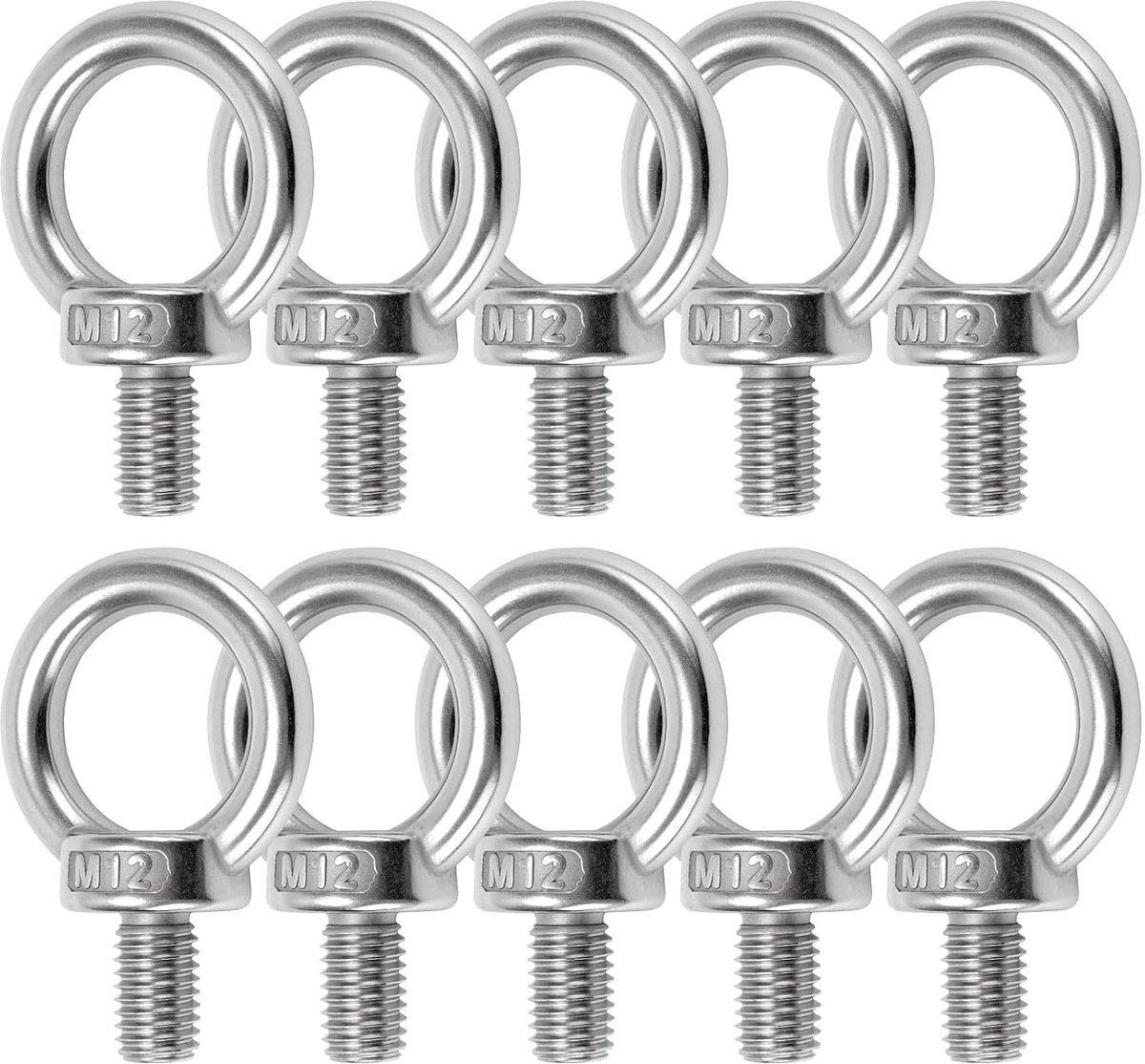 10 stuks ringschroef M12 roestvrij staal, M12 x 20 mm oogbouten, 304 roestvrij stalen oogschroeven, oogschroeven met schroefdraad, ringschroef oogbout voor bevestiging en ophanging