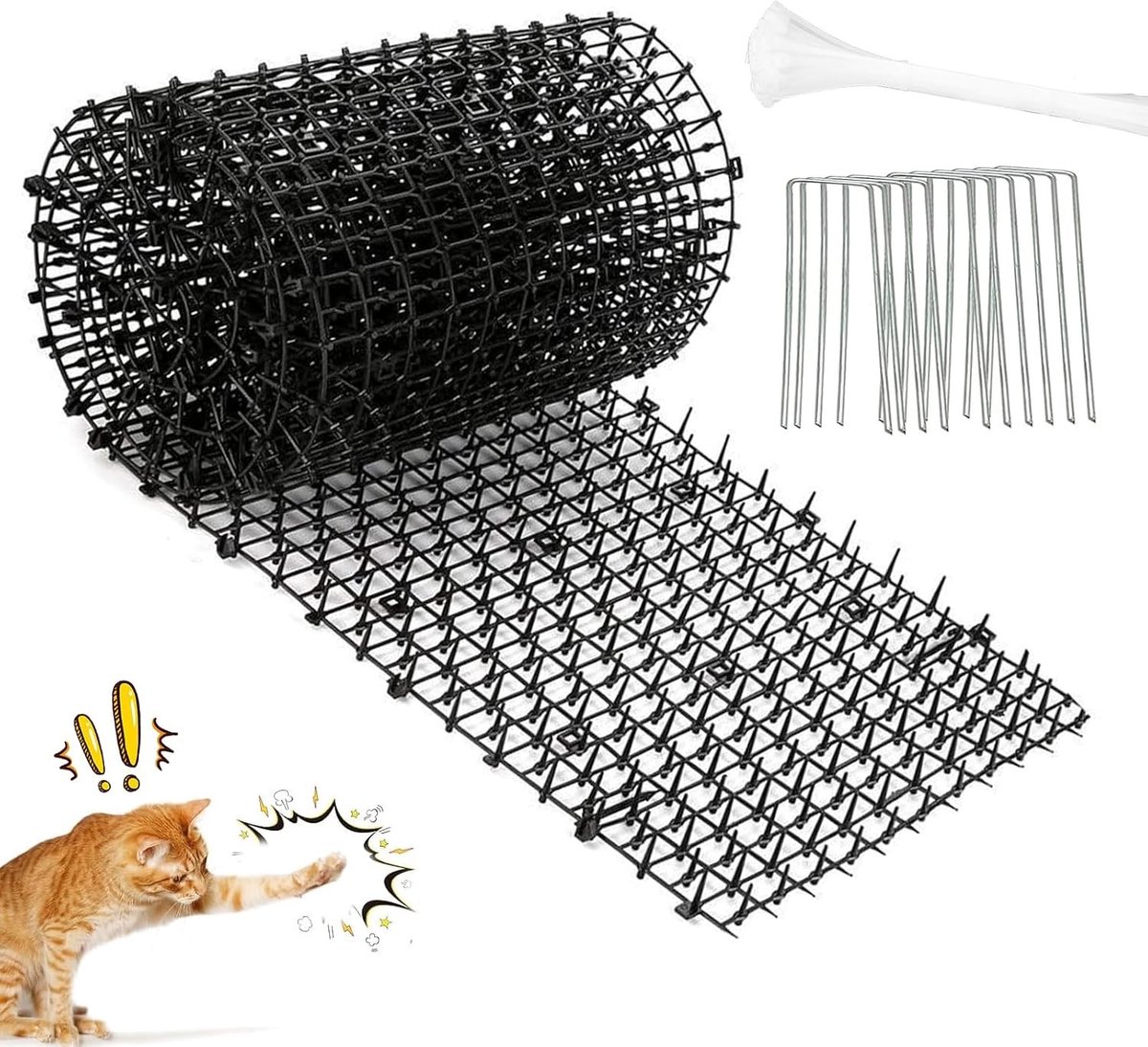 Katvriendelijke Afscherming Mat, 30 × 200 cm, Anti-Kat Spijkermat, Dierenbescherming, Tuinbeveiliging, Effectieve Katafschrikking met 10 U-nagels voor Binnen en Buiten