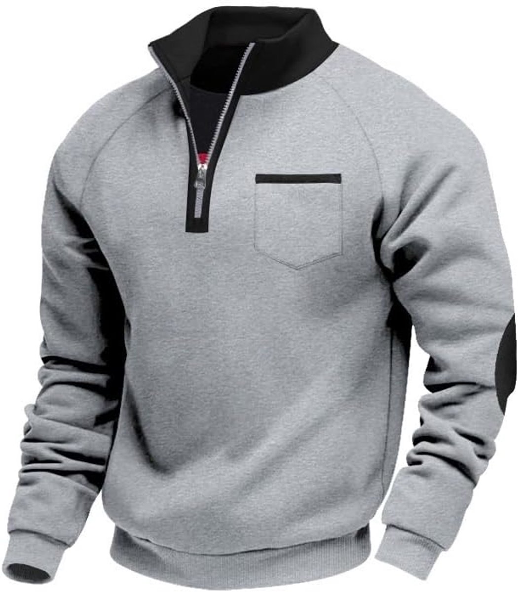 Heren sweatshirt zonder capuchon met opstaande kraag halve rits pullover tweekleurig design sweatjack ademend voor herfst winter basic M-3XL