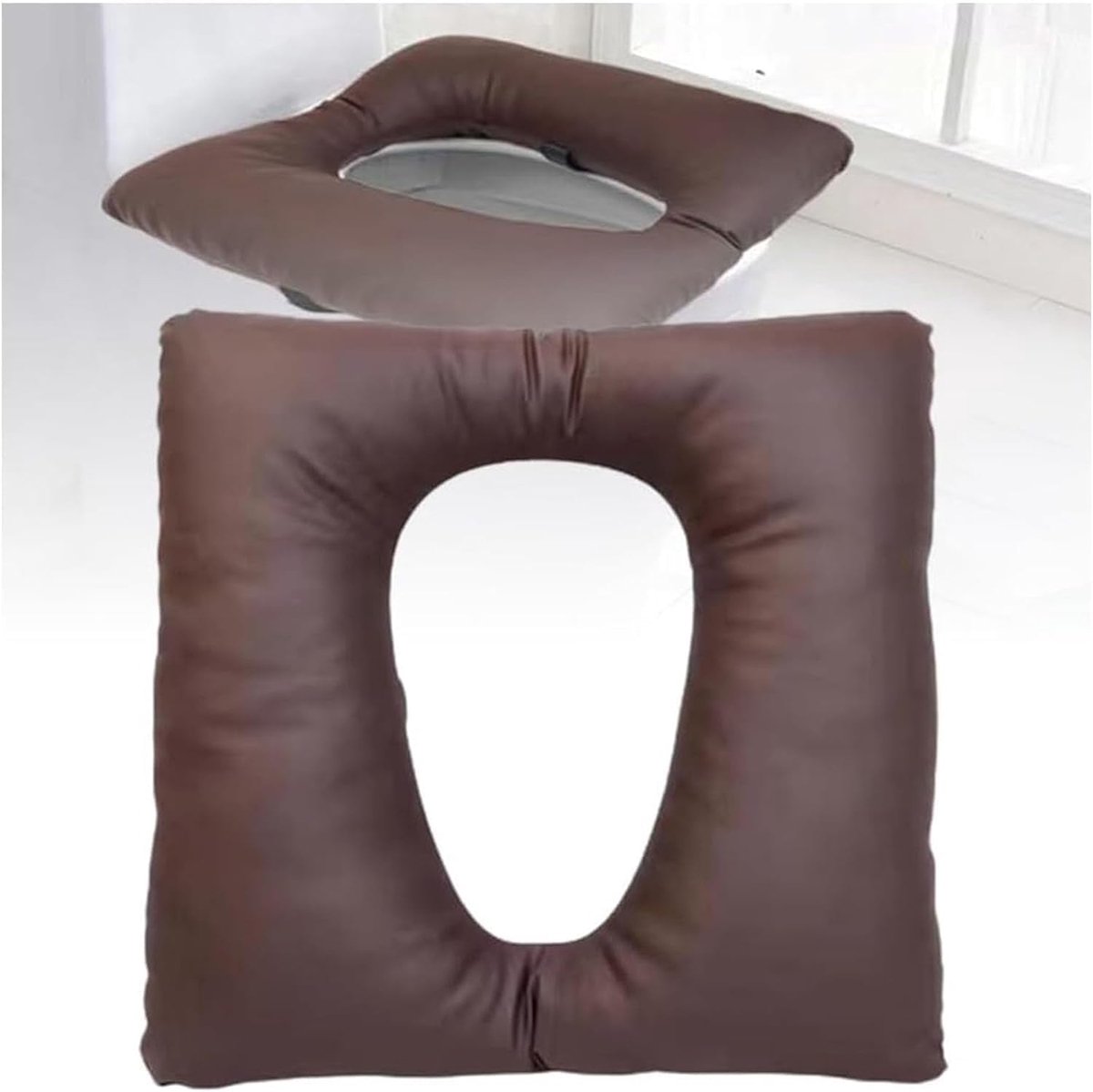 Toiletstoel anti-doorligkussens, PU-douchestoel zitkussen dik katoen zacht kussen voor nachtkastje commode stoel toiletstoel waterdichte douchestoel rolstoel voor ouderen bruin - 42 x 42 x 8 cm