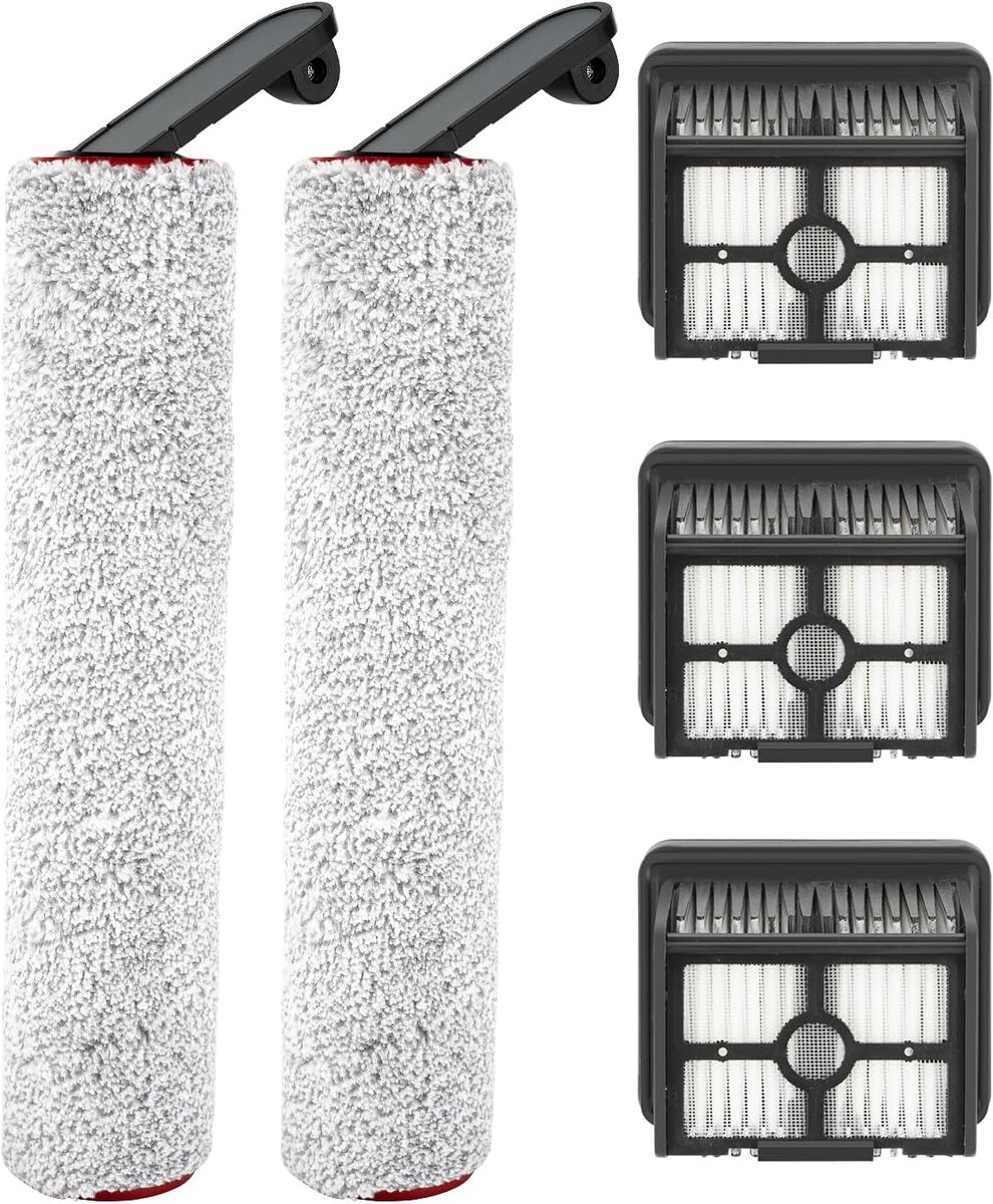 (5 stuks) vervangende borstelrollen en HEPA-filters compatibel voor H12 Pro draadloze nat-droogstofzuiger, vervangende onderdelen, accessoireset, 2 borstelrollers, 3 HEPA-filters