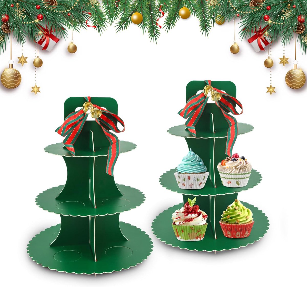 Taartsteunen, 1 kerstcupcake-standaard, muffinvormpjes, papier, taartbox, transparant, cupcakevormpjes, Kerstmis, kersttaartdecoratie, voor verjaardag, feestaccessoires (A)