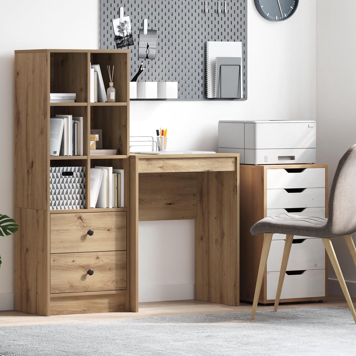 Bureau Artisan eiken houtwerk 60 x 40 x 76 cm slank met lade voor kantoor en thuiskantoor