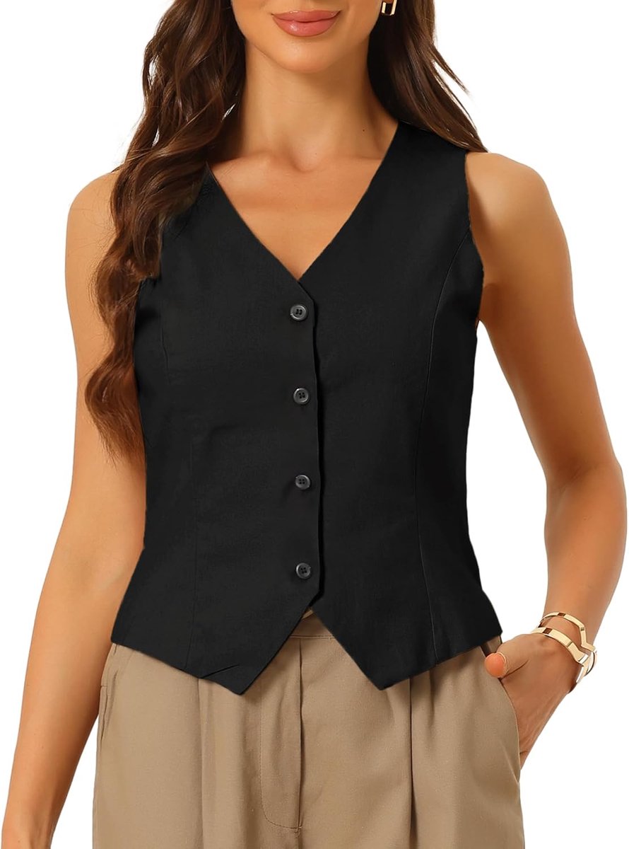 K Damesvest voor de zomer, mouwloos, knoopsluiting, V-hals, blazer