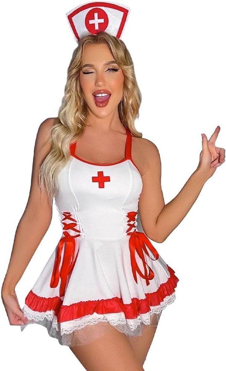 lingerieset voor dames, verpleegsters, minirok, cosplay-kostuum, outfit, jurk met string nachtkleding, babydoll, slaapkleding, meid, rollenspel, clubwear, erotische lingerie, uniform