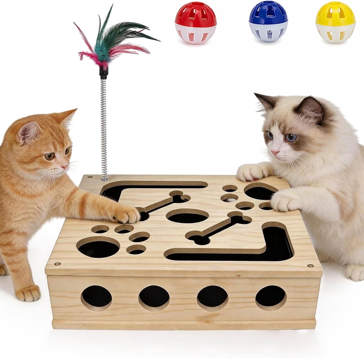 30 × 25 cm fummelplank kat: houten speelgoed met binnenin schuurpapier interactief kattenspeelgoed, klauwverzorging katten intelligentie speelgoed, krabplank kat voor thuis