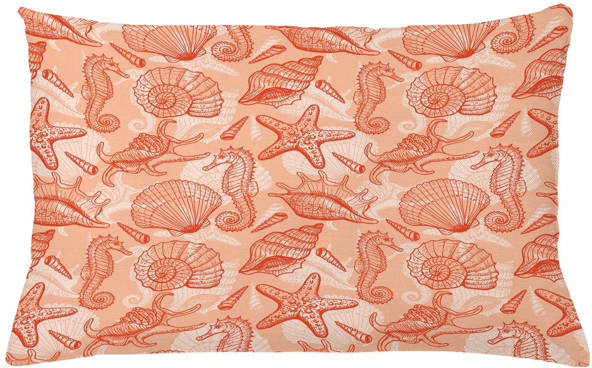 ABAKUHAUS Koraal Sierkussenhoes, Nautisch Maritiem Zee Mix Group met Seahorse Shells en Starfish Oceaan Zomer Thema, Decoratieve Rechthoekige Sierkussenhoes, 65 x 40 cm, Salmon