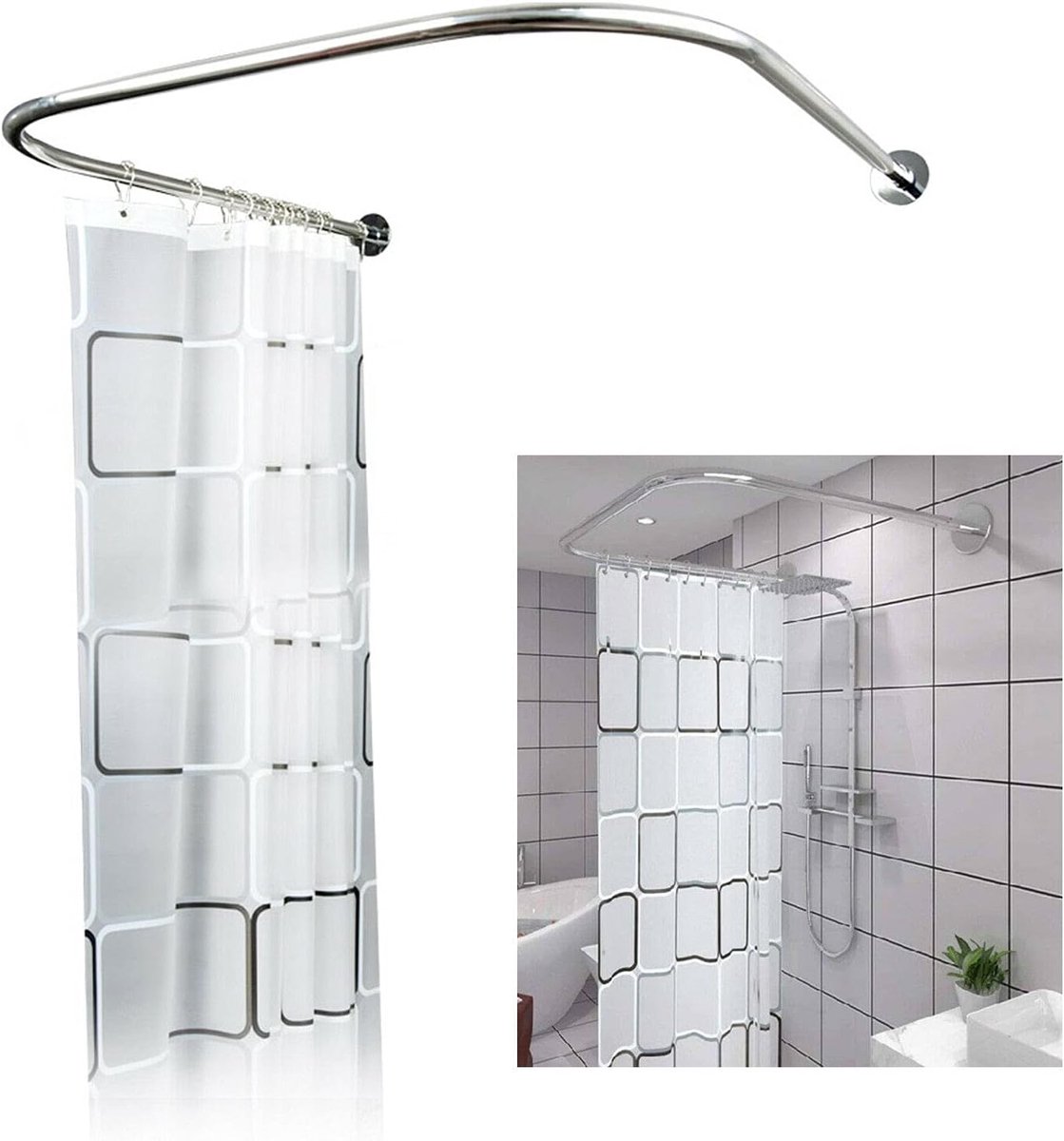 Douchegordijnstang van roestvrij staal, douchegordijn, badgordijn, U-vorm, douchegordijnstang voor badkamer en toilet