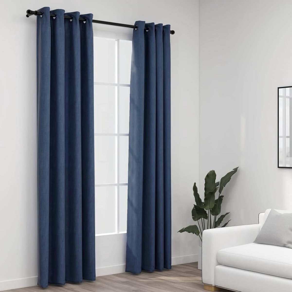 Verduisteringsgordijnen in linnenlook met oogjes, 2 stuks, blauw, 140 x 245 cm, slaapkamer, kantoor, warmte-isolerend, zonwering, moderne gordijnen voor woonkamer