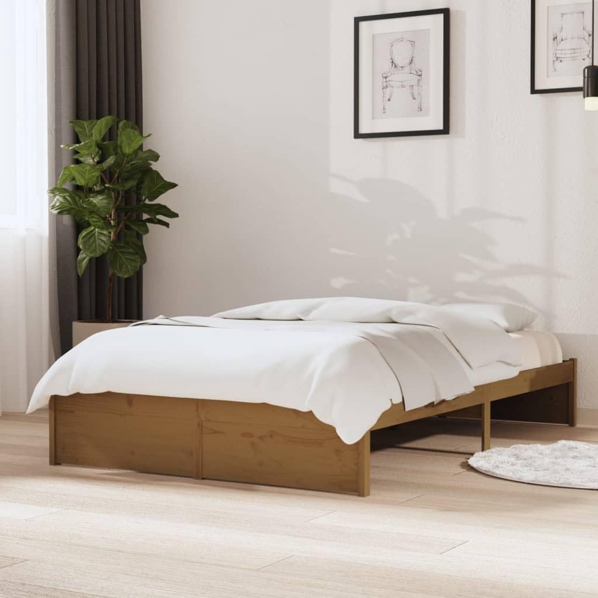 Bed tweepersoonsbed massief houten bed honingbruin 120x190 cm 4FT Small Double Geschikt voor familiekamers