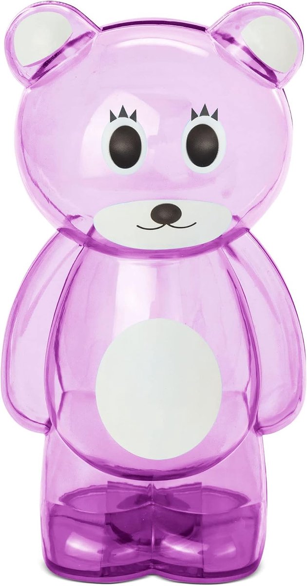 Spaarvarken van kunststof, transparant, berenvorm, originele spaarpot voor kinderen met stop, licht en robuust, (roze)