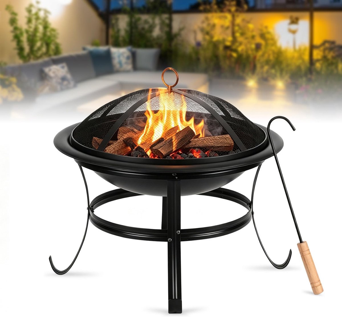 Vuurschaal met grillrooster, vuurschaal met vonkenbescherming, Ø 55 cm, van ijzer
