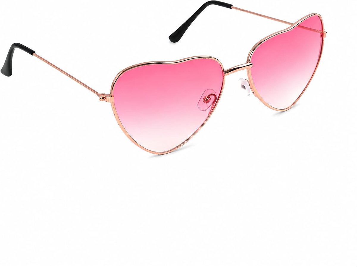 Bril met kleurverloop roze fuchsia voor dames, vintage zonnebril zonder montuur in hartvorm, hippiebril voor festival, kostuumaccessoires, met uv-bescherming