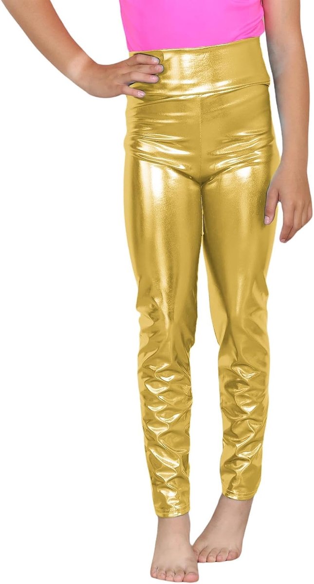 Leggings Kinderen Plain Natte Look Glanzende Sport Dance Party Broek