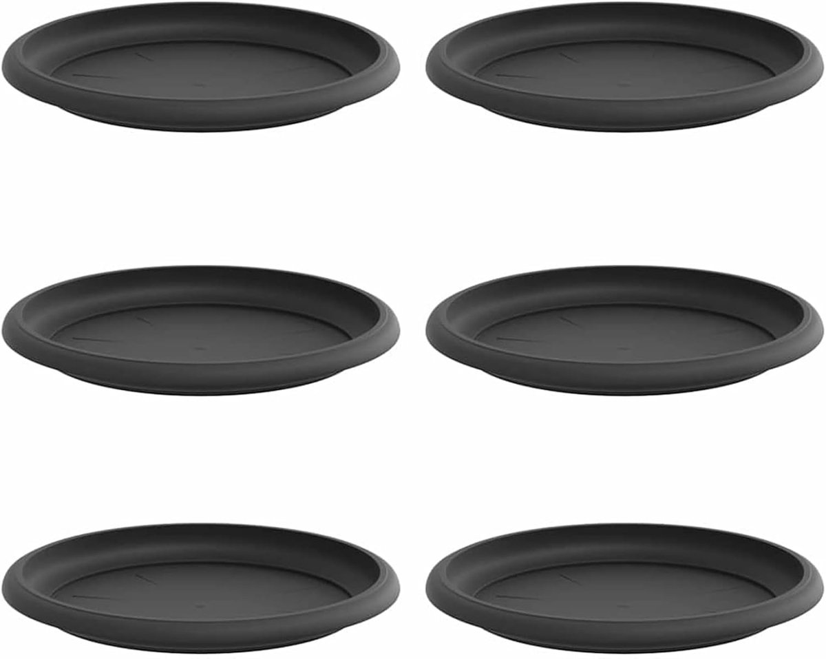 Ronde bloemplaten, kunststof, diameter 19 x 2 cm, zwart, Ø 19 x 2 cm, set van 6 stuks, 42020309