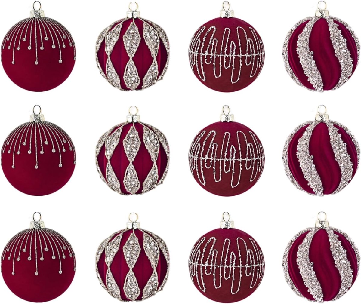 Kerstballen 12 Delige Geflockte Kerstballen Boomversieringen