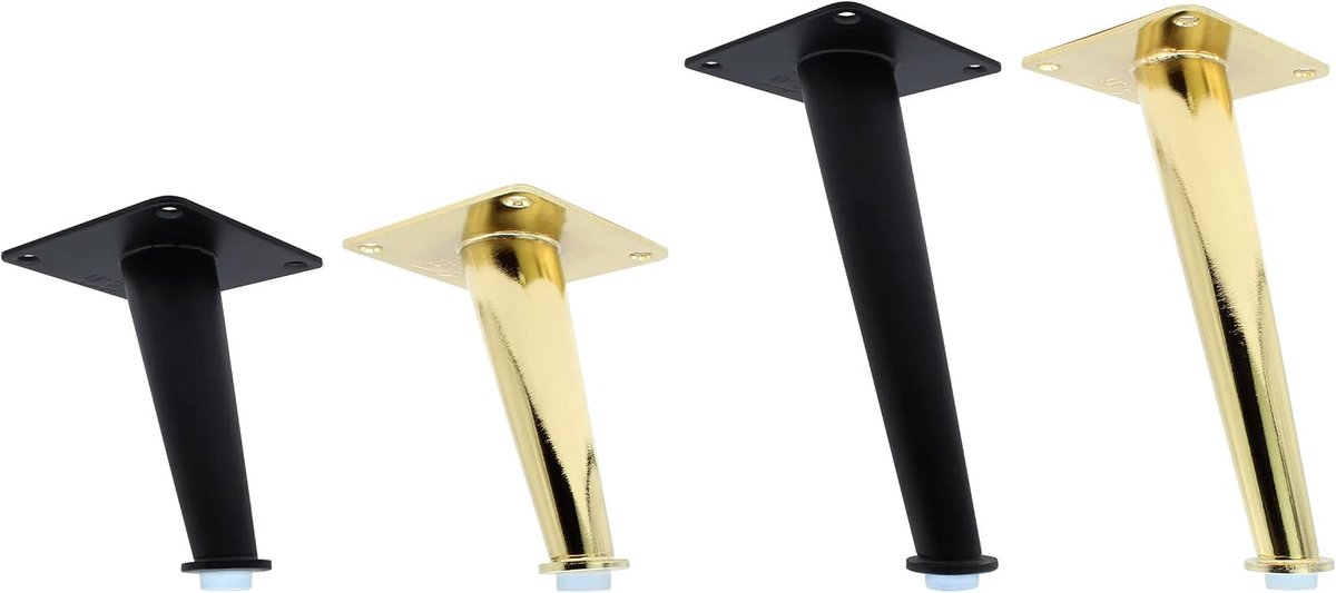 Poten Conical Design meubelpoten voor sofa, bed, kast, bank, dressoir, commode en nog veel meer incl. vloerbescherming, stabiele moderne Scandic stalen poten, belastbaar IKEA Upcycling DIY (12cm, zwart)